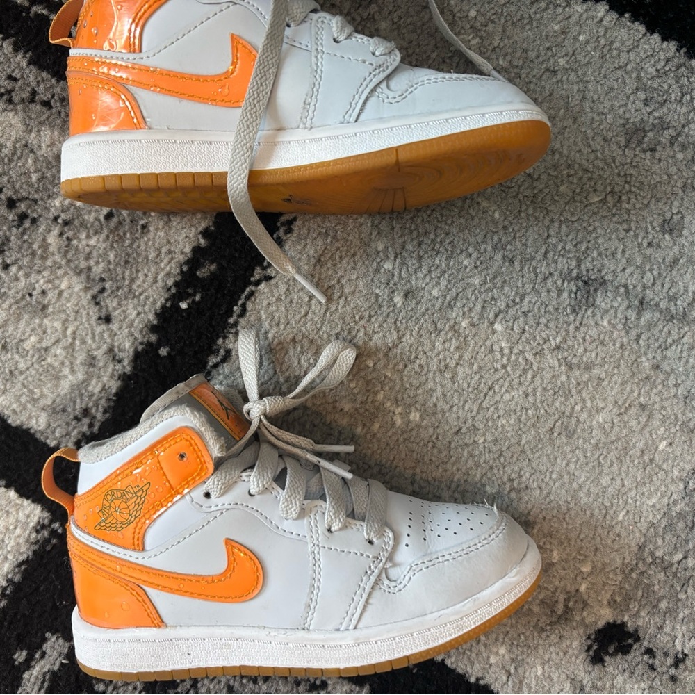 Jordan Kids' White and Orange High-Top Sneakers